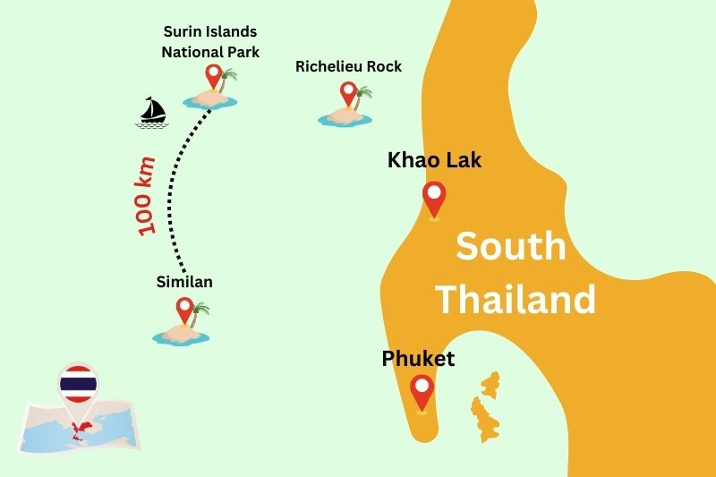 map of Richelieu Rock and Surin Islands