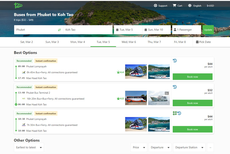 12GO includes many choices for tourists