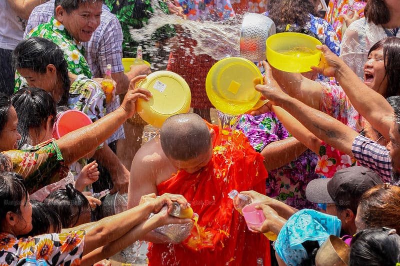 elephants in festival songkran thailand 