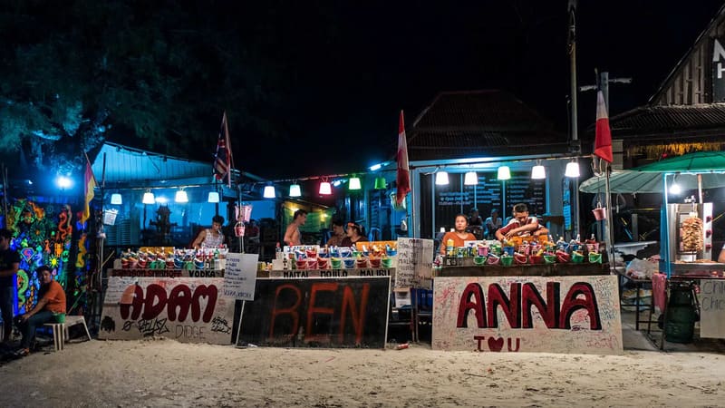 Cocktail shacks dot the beach