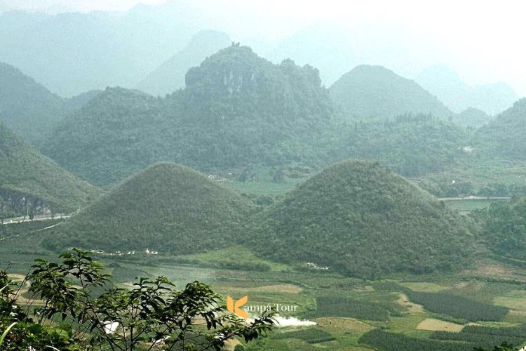 Quan Ba Twin Mountains seen from Heaven's Gate on the Ha Giang Loop Vietnam