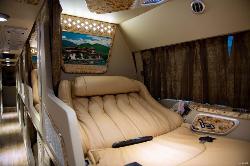 Luxury sleeper bus cabin for Ha Giang Loop Vietnam with leather seats and private space