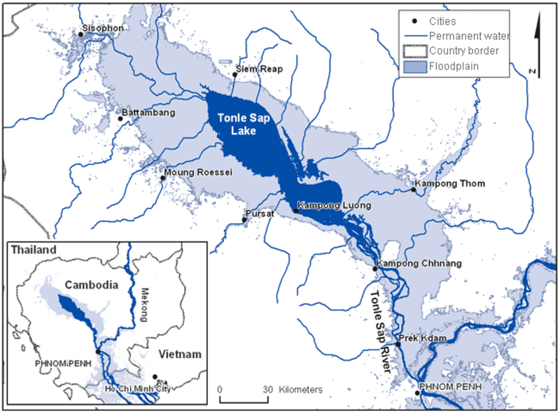 Tonlé Sap Lake, the largest freshwater lake in Cambodia and also in Southeast Asia