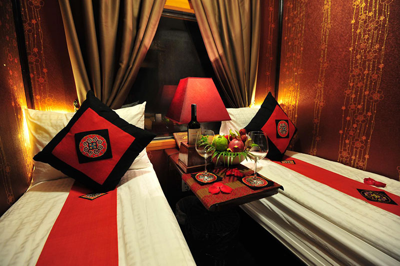 Inside a private berth of the Hanoi Sapa night train