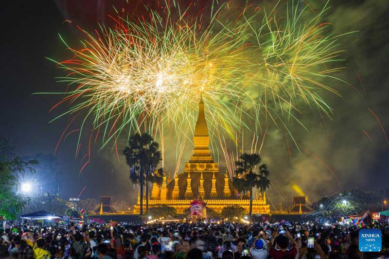 watching fireworkds in laos