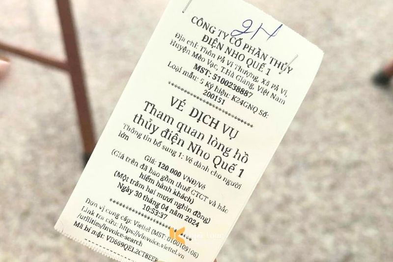 Ticket for boat tour on Nho Que River in Ha Giang Loop Vietnam, issued by Nho Que 1 Hydropower company
