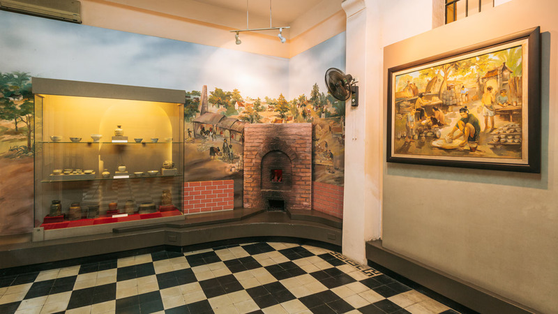 The exhibition room and recreation of Phu Khanh Village at Hoa Lo Prison