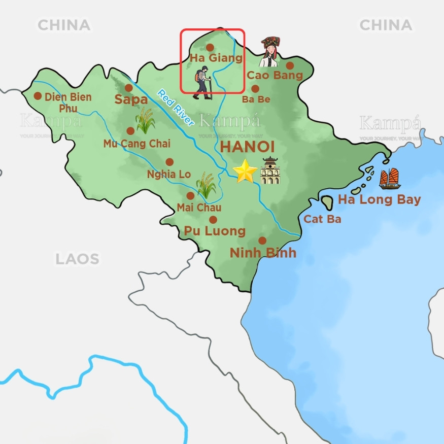 Ha Giang is located in Northern Vietnam, which is near Sapa and Cao Bang
