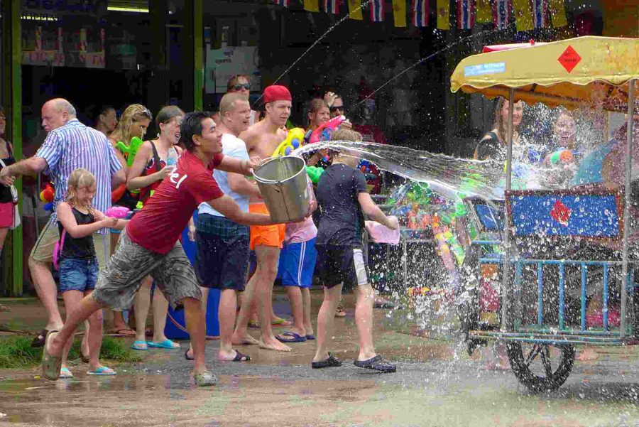participants in songkran water festival